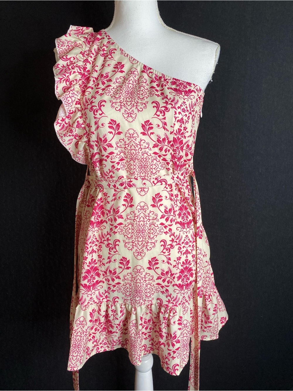 One-Shoulder Pink Floral Print Dress